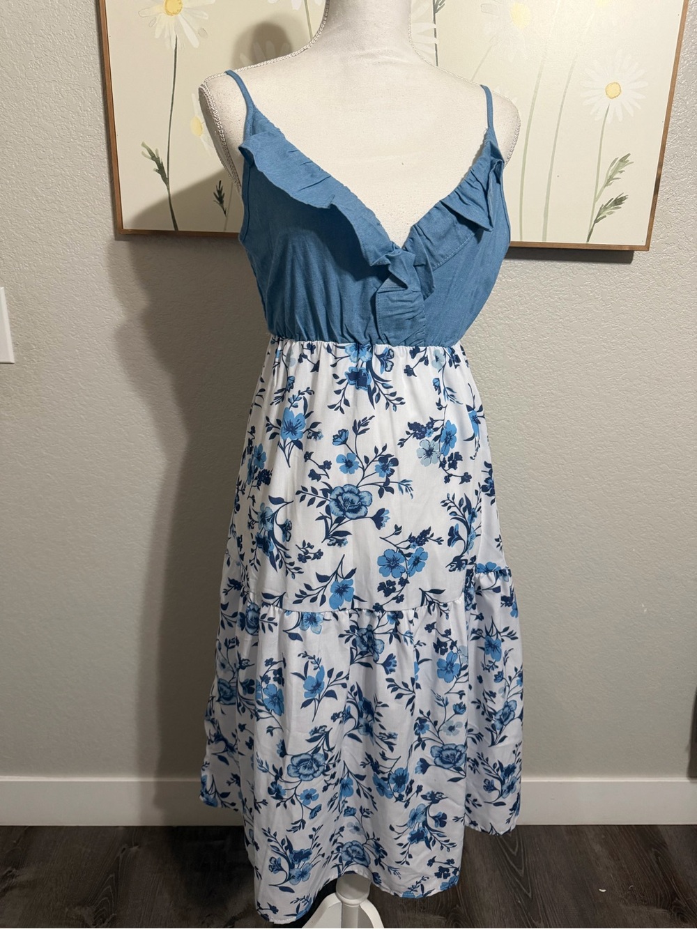 PatPat Blue and White Floral Midi Dress